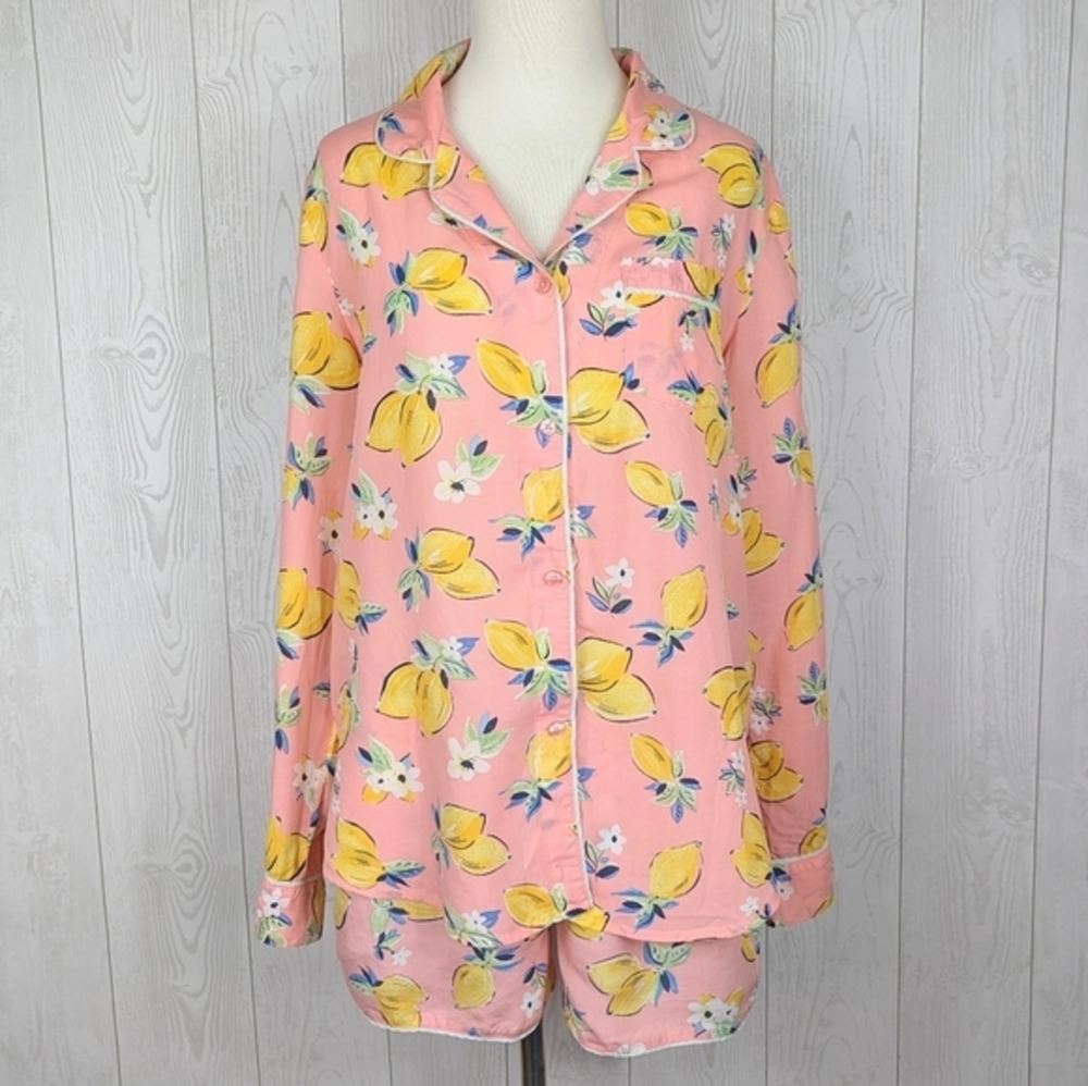 Gilligan & Omalley Pajamas Women's Size Medium Sleepwear Pink w/ Lemons 2 Piece